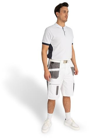 Axus Decor S-Tex Painter's Shorts - White Cargo Shorts, Triple Stitched, Shrink Resistant & Reflective Material for Visibility, Multiple Pockets - Ideal for Painter & Other Workwear