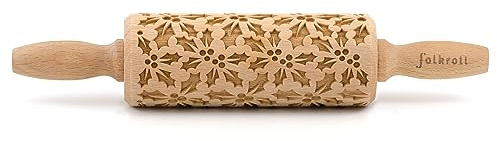 Folkroll Teigrolle Stechpalme, junior, 23 cm, Nudelholz, Prägerolle, Muster, Motiv, Rolle, Buchenholz, 332801