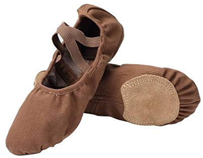 Linodes Ballet Shoes for Women Stretch Canvas Split Sole Dance Shoe for Girls-Coffee-9M