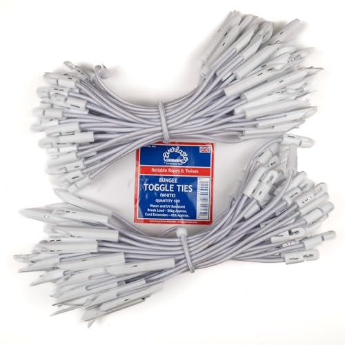 Everlasto Elastic Bungee Toggle Ties for scaffolding Sheets and Tarpaulins - White 300mm (10)