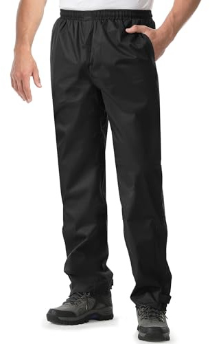 iCreek Men's Rain Pants Waterproof Over Pants Windproof Lightweight Hiking Pants Work Rain Outdoor for Golf, Fishing (Black, Medium/30 Inseam)