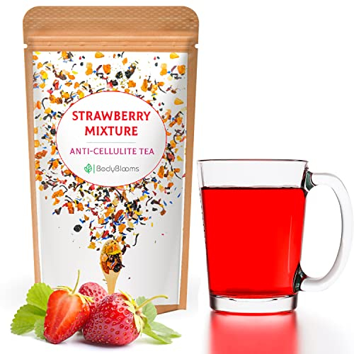 Bodyblooms abnehmen tee anticellulite mit grüner tee Erdbeergeschmack. Kräutertee/Tee lose mit harntreibender Wirkung für Beine und Po ideal komme tee geschenk. Entwässerungstee/abnehmtee ab 100gr