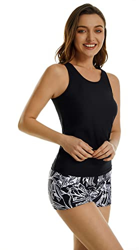 Tankini baddräkter för kvinnor 2 st baddräkter simlinne med pojkshorts och bh Modest badkläder (XS, Z7)
