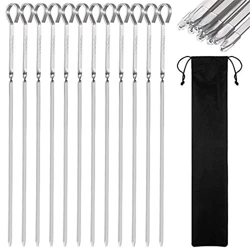 Lot de 12 brochettes durables avec housses de protection en silicone Brochettes plates réutilisables pour barbecue KebabSkewers Pics en métal pour viande, crevettes, poulet pour barbecue de jardin e