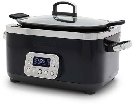 GreenPan Elite 14-in-1 Nonstick 6QT Electric Slow Cooker, PFAS-Free Ceramic Multi-Cooker, In-Pot Browning, Dishwasher Safe Lid & Removable Crock, Stainless Steel Steamer, Silicone Handles, Black