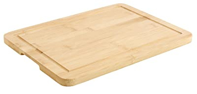 BIOZOYG Bambus Schneidebrett groß I Steakbrett mit Saftrille I Multifunktionsbrett Schneideunterlage I rustikales Brett zum Servieren von Häppchen I Wurstplatte Bambusholzbrett 38x25x1,5cm