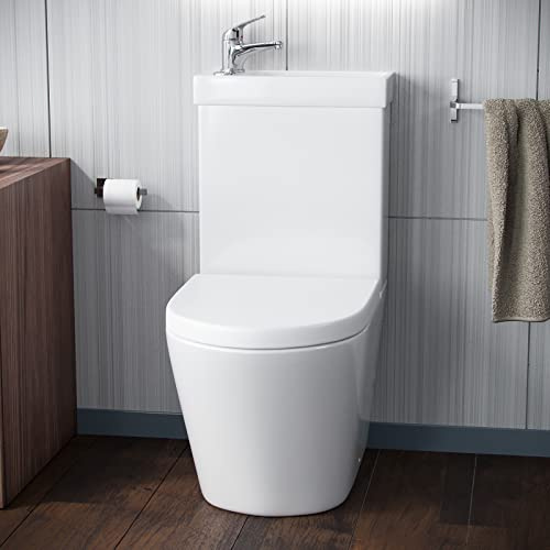 Pilton 2 in 1 Toilet Basin Combo Combined Toilet and Sink Space Saving Cloakroom Unit and Mono Basin Mixer Tap