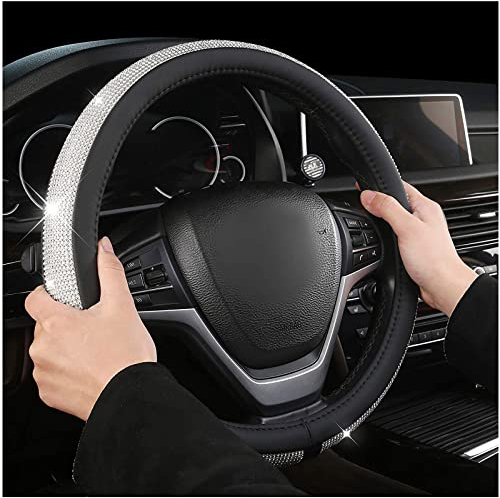 VVLXRIC Lenkradhuelle Mit Glitzer, Diamant LenkradüBerzug 15 Zoll AutozubehöR Glitzer, Passend füR Autos,Lkws,SUVs,Black
