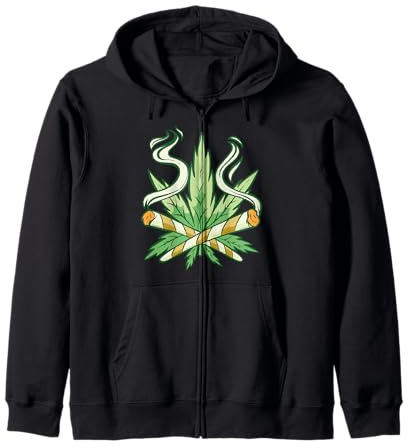 Cool 420 Hemp Leaf Cross Joint Smoke Cannabis Nature Zip Hoodie