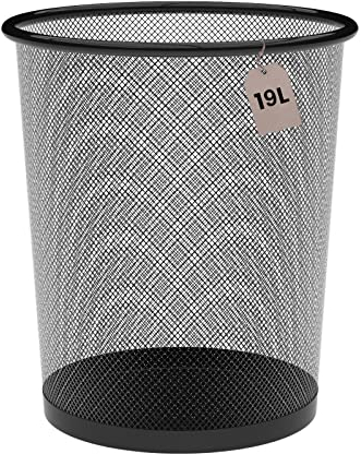 Detectalia Cestino in Rete Metallica 19 Litri Nero Ø30 x 35 cm. Cestini per la Carta o per Tavolo da Lavoro, Cestino Scrivania per Ufficio o Casa, Cestino per il Riciclaggio, Cucina o Bagno