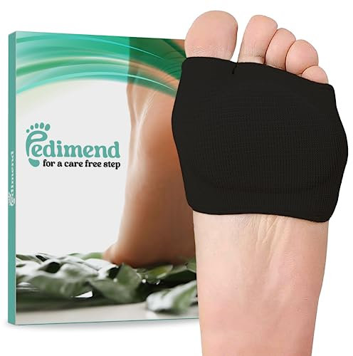 Pedimend Metatarsal Pads for Women and Men Ball of Foot Cushion - Gel Sleeves Cushions Pad - Fabric Soft Socks for Supports Feet Pain Relief Black Large (UK 6-11)