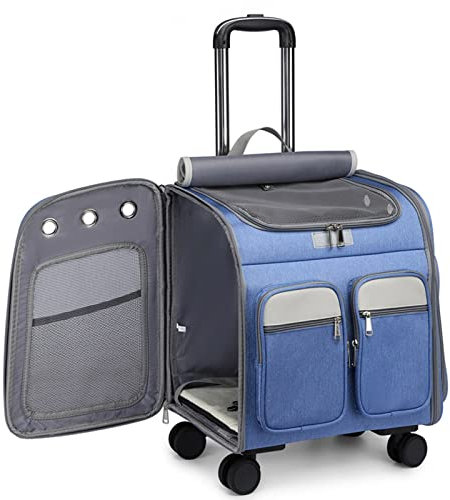 Katzenrucksack mit mehreren Taschen für Reisen – atmungsaktive Tragetasche mit Rollen für bis zu 8,2 kg Haustier – passend für Maine Coon, Yorkie & Chihuahua – Katzenträger & Reiseprodukte