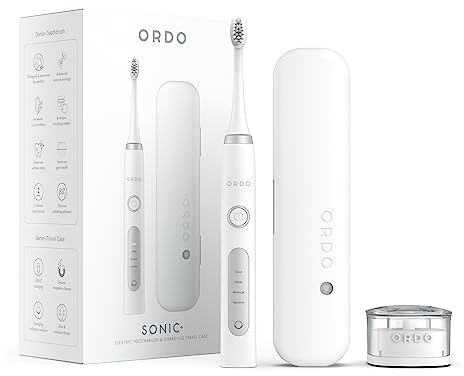 Ordo Sonic+ Electric Toothbrush with Case, Sonic Toothbrushes for Adults, Charging Travel Case, 4 Brushing Modes, Fast Rechargeable Battery, Silicone Polishing, USB Charger, White