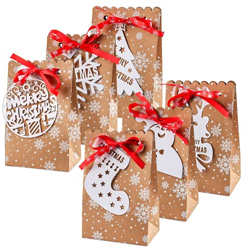 24 Stück Geschenktüten Papier Weihnachten, Party Geschenkboxen, Süßigkeiten Tüten, Geschenktüten Zum Befüllen, Papiertüten für Geschenkverpackung Dekorationen