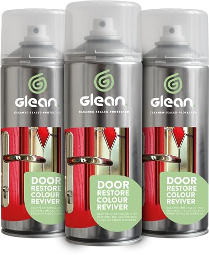 GLEAN Door Restore Colour Reviver Aerosol | Restores Faded Surfaces | uPVC Restorer, Composite Door Colour Restorer, Fibreglass (GRP), Window & Decking Restore | 3x400ml