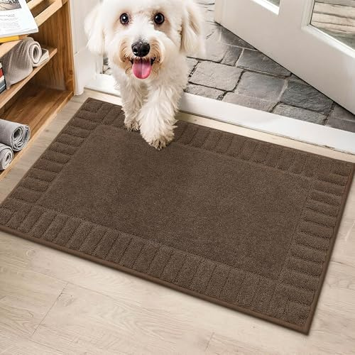 BEQHAUSE Door Mat for Indoor & Outdoor,Dirt Trapper Barrier Mat Super Absorbent Machine Washable Front Doormats Rug with Non-Slip TPR Backing (Brown, 50x80cm)