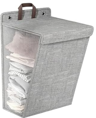 Panier à Linge Mural, Paniers à Linge Muraux Pliables, Panier à Linge Suspendu, Panier De Placard Suspendu Portable Pour Placard(Large-Gris)