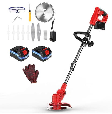 Wizvox Corta Cespedes PequeñOs Electrico, con 2 BateríAs De 20A Y 1 Cargador Cortabordes Jardin RetráCtil Y Ajustable En áNgulo Desbrozadora Greencut, para Jardines Al Aire Libre