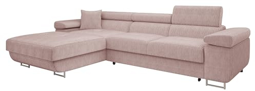 Mirjan24 Ecksofa Torezio Mini Cord mit Bettkasten, Einstellbare Kopfstützen, Bequeme Polsterung, Eckcouch mit Schlaffunktion für Wohnzimmer, L-Form Couch (Poso 52, Seite: Links)