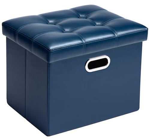 COSYLAND Puff Almacenaje 40L, Banco Almacenaje, Capacidad de Carga 200 kg, Tapizado PVC, Baúl para Dormitorio, Salón, Entrada, Juguetes, Organizador Multifuncional, Plegable, Azul, 43x33x33cm