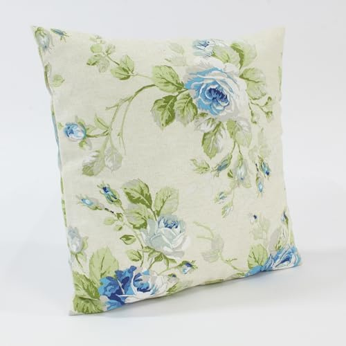 Kissenbezug Rosen Blau Mischgewebe - Romantik-Stil Vintage Kissenhülle Wohnzimmer Wohnen Heimtextilien Reißverschluss Deko Stuhlkissen Dekokissen Landhaus (40x40 cm)