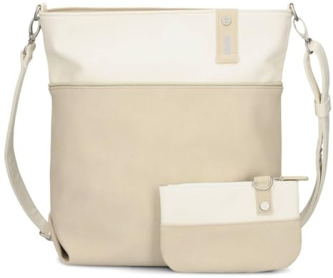 Två damaxelväska Jana J12 Crossbody Bag 9 L handväska tvåfärgad kanvasstil matchande kosmetisk väska extra axelrem och nyckelband, axelväska DIN-A4 lämplig, Nubuck lines