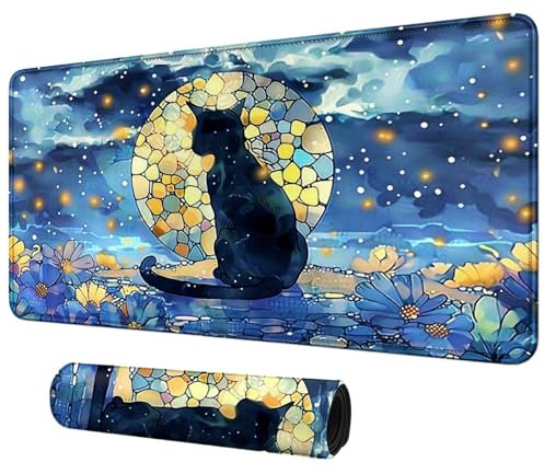 DIGTIALL Black Cat Sits On The Moonlit Card Mat for MTG & TCG Playmat Mouse Pad,23.6 x 13.8 Game Mat Trading Card Game Playmats Table Mat Perfect for Card Games Video Games Computer Office