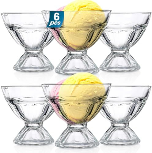 Vilde Juego de 6 vasos de helado, cuencos de postre de cristal, aptos para lavavajillas, helados, vasos de postre con pie, 100 ml