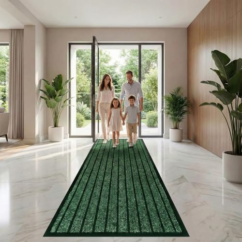 Rugs Inn Rubber Runner Rug for Hallways - Heavy Duty Anti Slip PVC Backing Runners Perfect for Mud-Rooms Muddy Wet Shoes and Paws(Green, 60 x 180 cm)