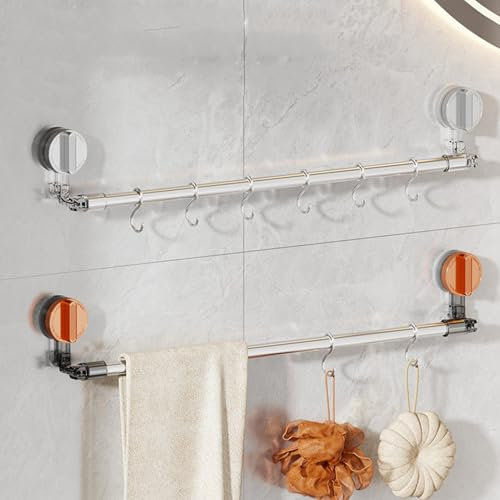 Toallero Baño con Ventosa, Extensible Soporte para Toallas, Colgador de Toallas, Soporte para Toallas con 6 Gancho, toallero de Ducha, para baño lavadero Ducha