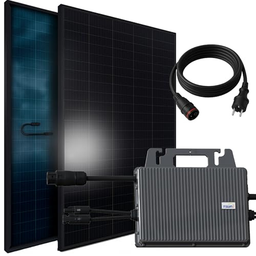 SUNNIVA® 880W Balkonkraftwerk 800W komplett Steckdose - TSUN 800W Wechselrichter - PV Solaranlage Komplettset - 2x 440W BIFAZIAL, BLACK Frame, Single Glas Solarmodule - inkl. 5m Kabel - Bluetooth