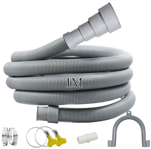 Quanerba Kit Manguera Desagüe 1m/2m/3m Extensible, Universal para Lavadoras+Lavavajillas - Incluye Adaptadores/Abrazaderas, Alta Resistencia, Fácil Instalación (1M)