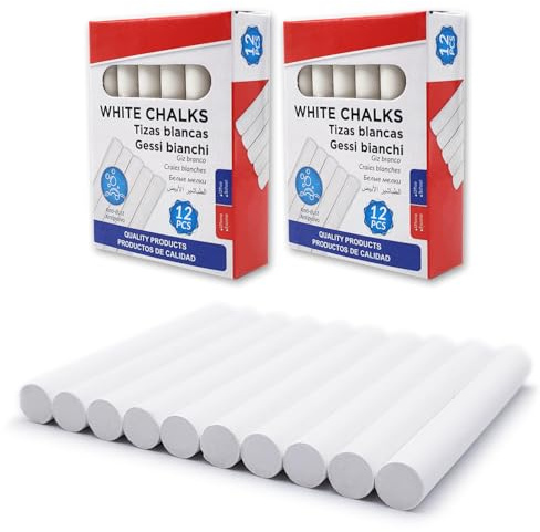 Leddy Living - Tizas Blancas para Pizarra | Alto Contraste y Visibilidad | Escritura Fluida y Sin Polvo | Pack Resistente de 24 Unidades | Seguras y Ecológicas, Color Blanco, 1 Unidad (Paquete de 24)