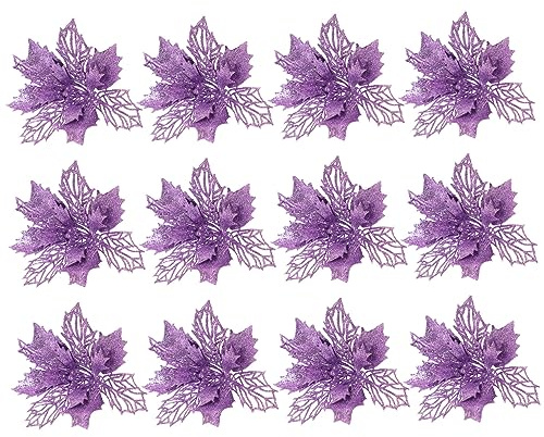 Garneck Fiore di Stella di Natale Finto Fiori Artificiali Cavi Glitterati per Ornamenti Natalizi per Albero di Natale Decorazioni
