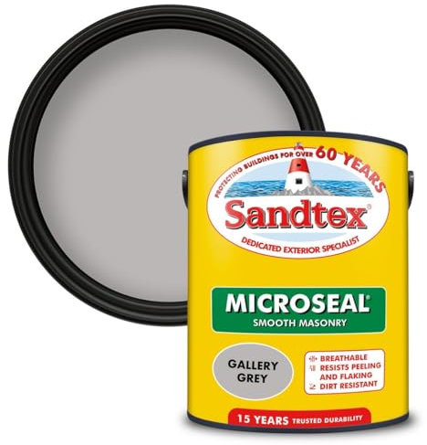 Sandtex Microseal Exterior Smooth Masonry Paint |Gallery Grey | Rainproof in 1 hour | 5 Litre