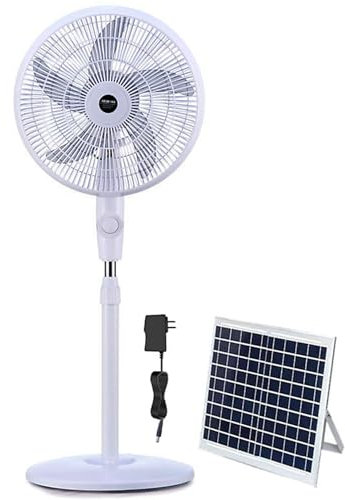 HJDSUDU Ventilador de pie Solar portátil de 16 Pulgadas, Recargable, oscilante, con Panel Solar y Adaptador de Carga, 3 velocidades, para Interior, Dormitorio, Sala de Estar y Oficina.