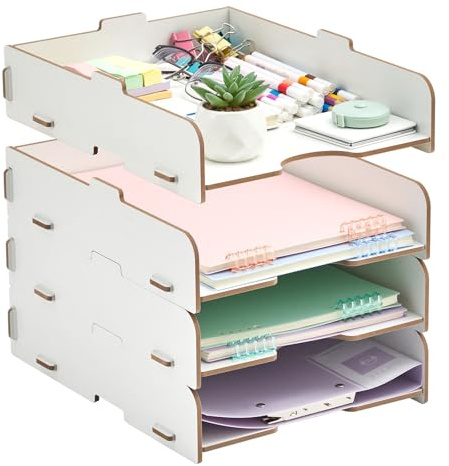 Tonsmile Stapelbare Ablagefächer, 4 Stück Büro Dokumentenablage A4 | büro organizer dokumentenablage ablage schreibtisch briefablage a4 stapelbar schreibtisch organizer holz