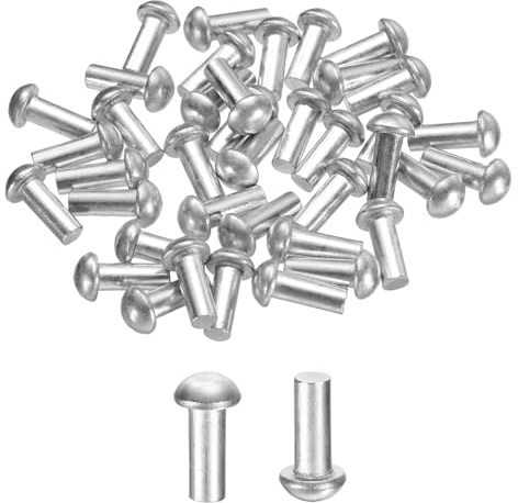 sourcing map 50 remaches de aluminio sólido con cabeza de brasero, M4 de diámetro x 10 mm de longitud, remaches de aluminio de cabeza redonda para reparación de barcos, maquinaria, aviones, industria
