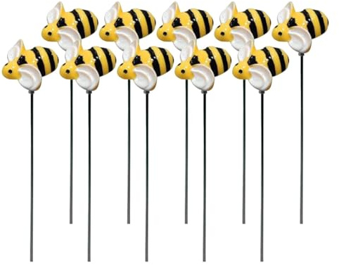 Denxahao 10PCS Garten Bienen Stecker Dekorative Gartenstecker Bienen-Hofpfähle Lebendige Dekorative Gartenpfähle Biene auf Stockhof Kunstdekoration für Topfrasen Terrasse Flur Außenpflanze (10PCS)