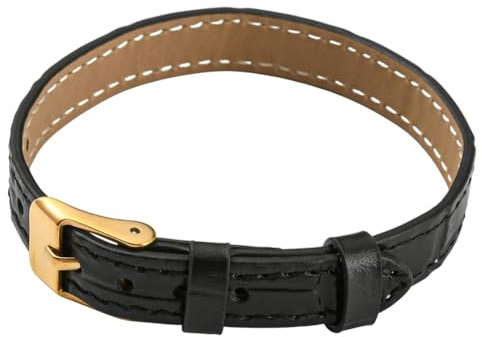 CALFOVERA Bracciale Avvolgente In Vera Pelle Nera con Fibbia In Acciaio Inossidabile Dorato Regolabile Design Vintage In Pelle Pieno Fiore per Uomini e Donne Da Indossare Quotidianamente