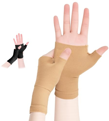 1 paio Manicotti di compressione in rame per polso, traspiranti e confortevoli Fascia da Polso per sindrome del tunnel carpale per Tunnel Carpale, Slogature, Tendinite e Artrite Unisex (beige, L)