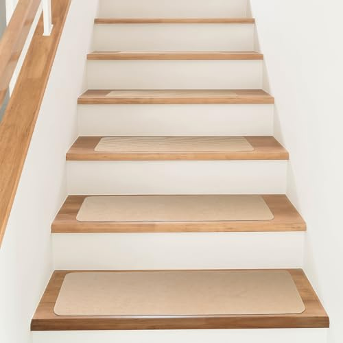 Giznzg Lot de 15 tapis d'escalier autocollants pour escalier en bois massif, carrelage, marbre, antidérapant, insonorisant, rectangulaire, 70 x 22 cm, beige