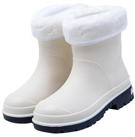 cfpqv Mid Barrel Stivali da pioggia per studenti Caldi Antiscivolo Plus Velluto Scarpe da Acqua, Scarpe in Gomma Scarpe da Donna Nero Sneakers, bianco, 40 EU