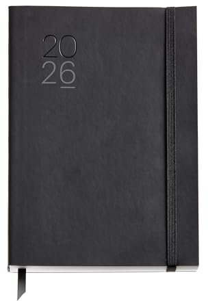 Miquelrius - Agenda 2026 semana vista, Similar A5+ (155 x 213 mm), Planificación semanal, Cubierta flexible símil piel cosida, Papel 80 g/m², Catalán-EN-PT, Negro