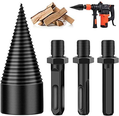 Firewood Log Splitter, Wood Log Splitter, Easy Splitter Detachable Drill Bit Heavy Duty Electric Drills Screw Cone Driver Removable (Round+Square+Hex 32mm)(Black)