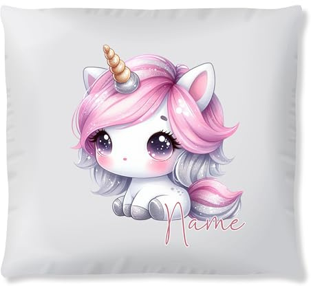 GRAZDesign Personalisierbares Einhorn Kissen für Mädchen Kuschelkissen mit Namen Bedruckt, Kinderkissen, Unicorn Design