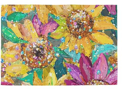 Sunflowers Jewelry Shining Glittering Decorative wipe off placemats for dining table pvc underplate mat porta platos para mesa set of 6 12x18