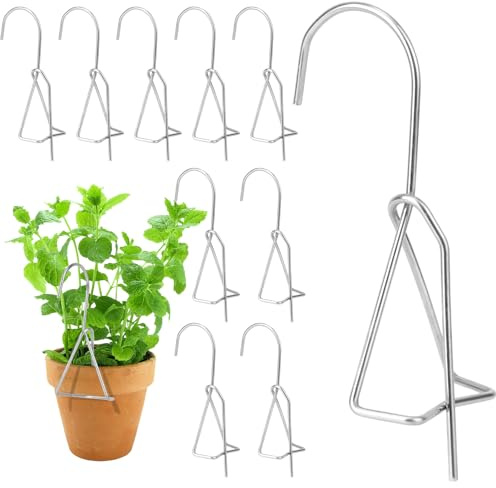 10 Pièces Crochets Pots en Terre Cuite, 14x5,2cm Porte Plantes Murale en Acier Inoxydable Support Pots de Fleurs Crochets Clôture pour Plantes Suspendues pour Intérieur Extérieur Jardin (Argenté)