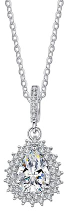 Mesnt Halskette Weißgold Damen, Frauen Halskette Collier aus 18 Karat Weißgold Tropfenanhänger mit weißem Labordiamanten