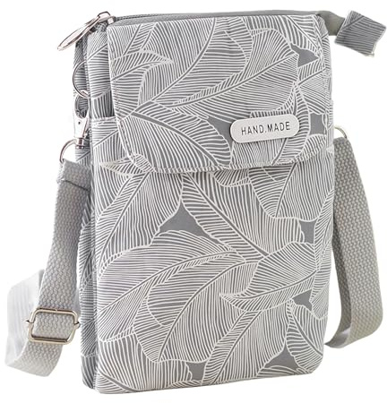 Damen Umhängetasche Klein Grau, Retro Handytasche zum Umhängen | Segeltuch Handytasche zum Umhängen, Leichte Kompakte Crossbody Umhängetasche für Alltag Shopping Reisen